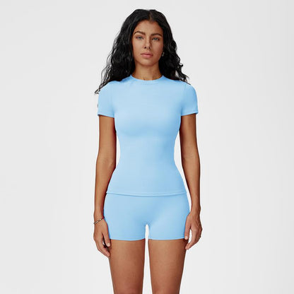 Ensemble sport 2 pièces femme bleu ciel - vue face